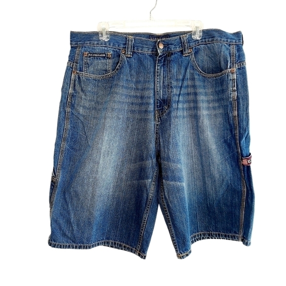 U.S. Polo Assn Mens Size 38 Shorts Jean  Denim Med Wash Pockets Zip Utility Loop - Picture 1 of 16